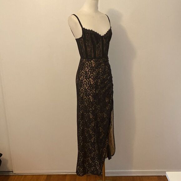 Urban Outfitters Black & Tan Angelica Corset Midi Dress Size Small - Picture 8 of 16